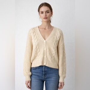 American Eagle Vintage Style Cable Knit Chunky Cardigan Cream Large